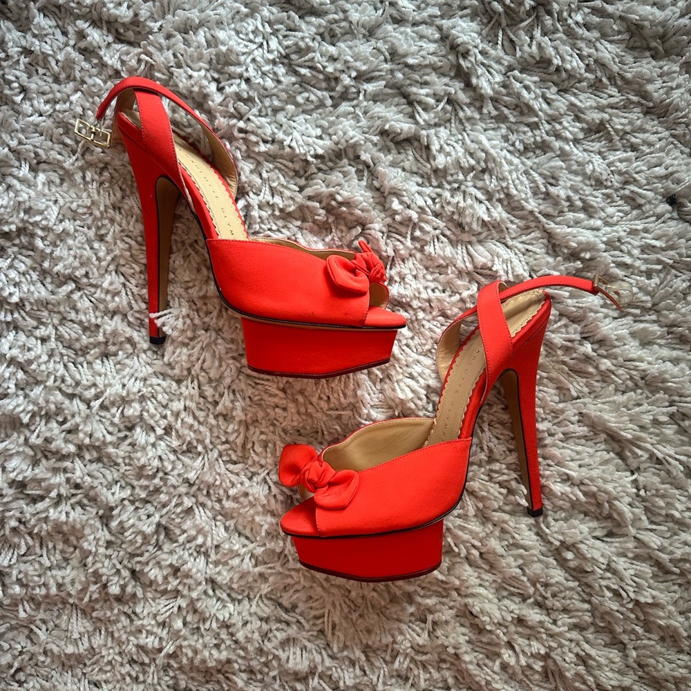 Charlotte Olympia Coral High Heel Satin Bow Sandals